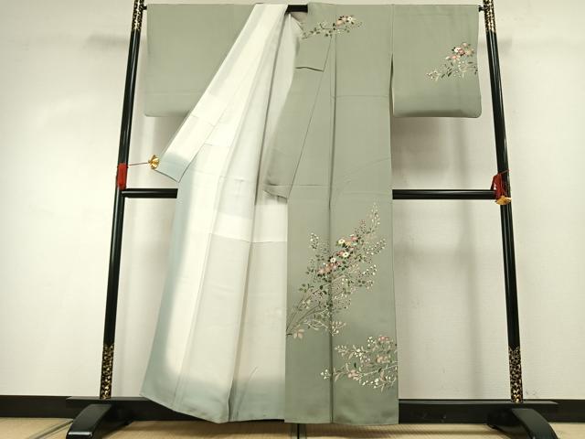 平和屋着物●訪問着 友禅 作家物 枝花文 正絹 逸品 AABG4456fy