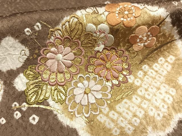 平和屋着物●訪問着 駒刺繍 絞り 雪輪花文 金彩 正絹 逸品 AABG4459fy