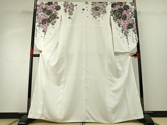 平和屋着物●小振袖 二尺袖 舞花文 銀彩 洗える着物 AABG4467fy