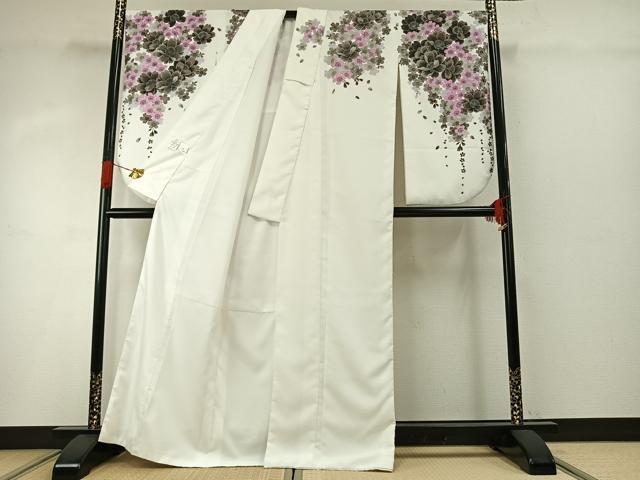 平和屋着物●小振袖 二尺袖 舞花文 銀彩 洗える着物 AABG4467fy