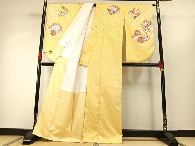 平和屋着物●小振袖 二尺袖 雪輪花文 金彩 洗える着物 AABG4469fy
