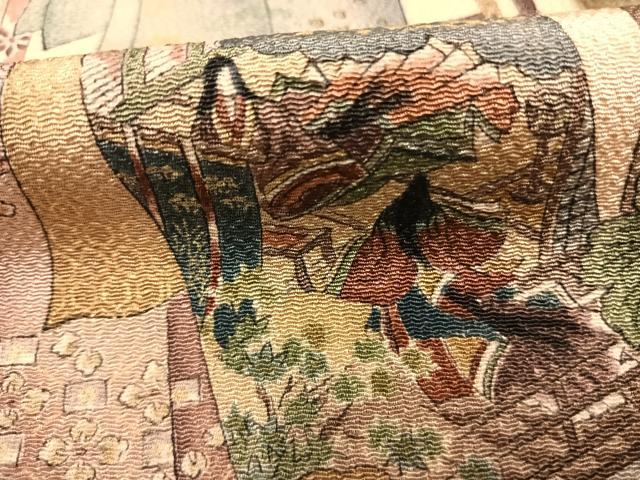 平和屋着物●訪問着 手描き 誰が袖人物文 暈し染め 金彩 鬼しぼ縮緬 正絹 逸品 AABG4476fy