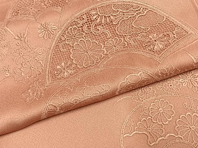 平和屋着物●無地絵羽訪問着 中国三大刺繍 汕頭刺繍 スワトウ刺繍 総刺繍 地紙花地紋 珊瑚色 ロング丈 正絹 逸品 AABG4482fy