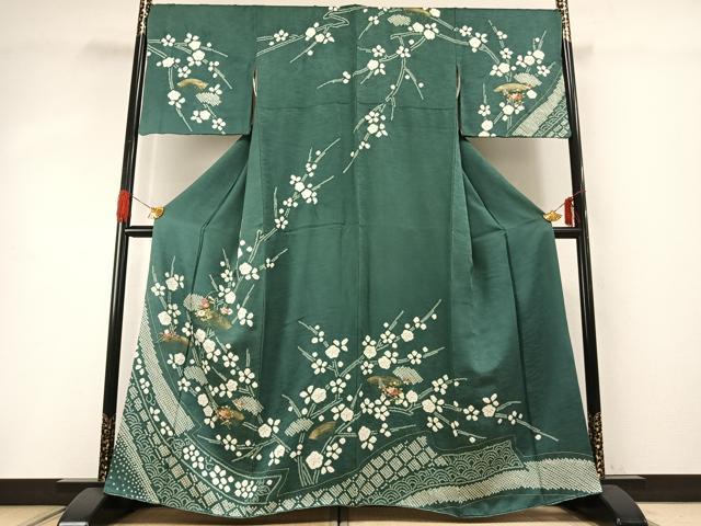 平和屋着物●訪問着 絞り 刺繍 地紙花蝶文 金糸 金彩 正絹 逸品 AABG4489fy