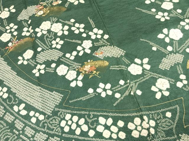 平和屋着物●訪問着 絞り 刺繍 地紙花蝶文 金糸 金彩 正絹 逸品 AABG4489fy