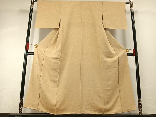 平和屋着物●上質な色無地 花唐草地紋 飴色 正絹 逸品 AABG4491fy