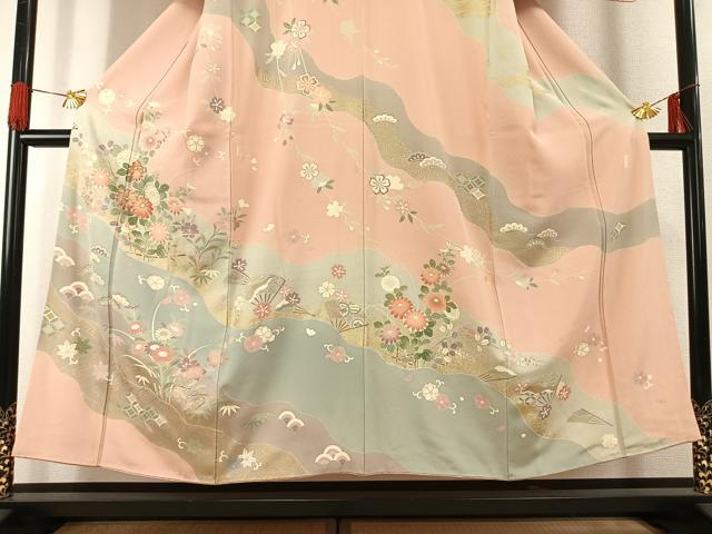 平和屋着物●訪問着 友禅 駒刺繍 道長花文 金彩 正絹 逸品 AABG4492fy