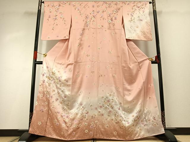 平和屋着物●訪問着 駒刺繍 佐賀錦 舞桜文 暈し染め 金彩 正絹 逸品 AABG4493fy