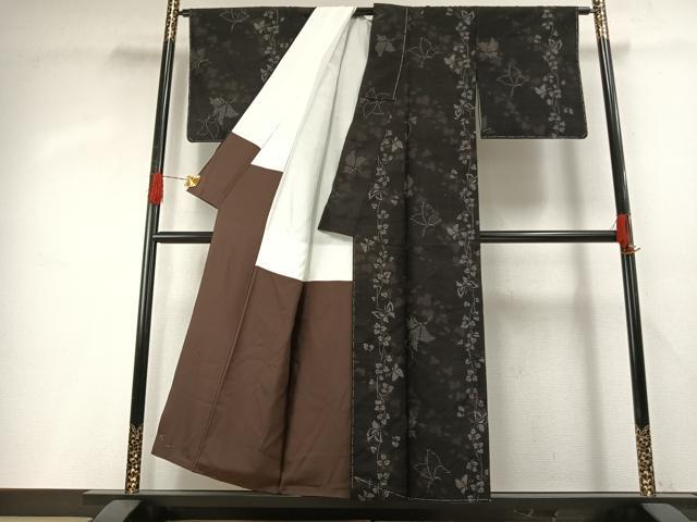 平和屋着物●結城紬 80亀甲 舞蝶枝葉間道 正絹 逸品 未使用 AABG4494fy