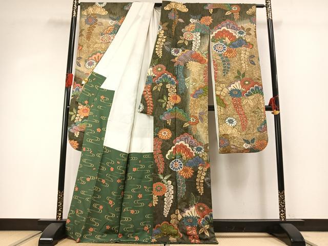 平和屋着物●豪華振袖 ふくれ織 松 草花文 暈し染め 金彩 正絹 逸品 AABG4498fy