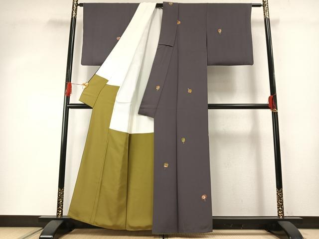 平和屋着物●上質な小紋 団扇 金彩 正絹 逸品 AABG4502fy