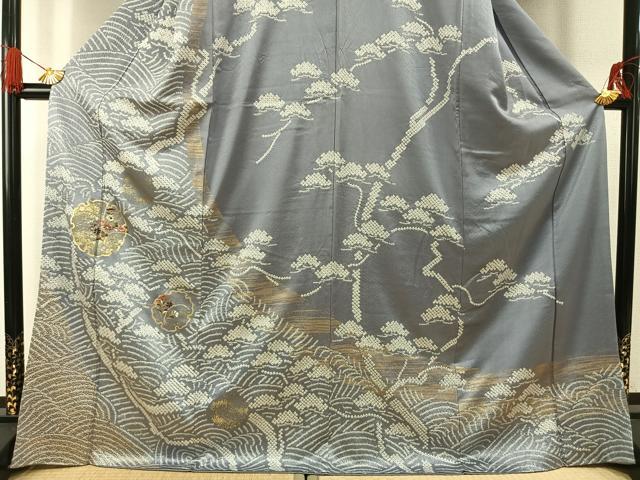 平和屋着物●訪問着 絞り 刺繍 雪輪花文 金彩 正絹 逸品 AABG4507fy