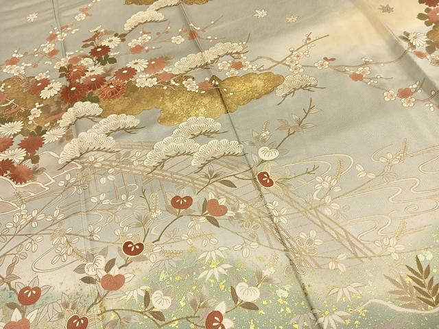 平和屋着物●訪問着 雲取り風景花文 暈し染め 金彩 そごう百貨店扱い 正絹 逸品 AABG4508fy