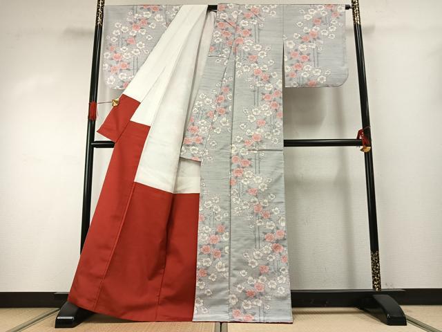 平和屋着物●上質な紬 草花文 正絹 逸品 AABG4509fy