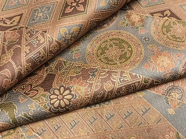 平和屋着物●染色作家 斉藤三才 小紋 切嵌花鳥文 金彩 正絹 逸品 AABG4511fy