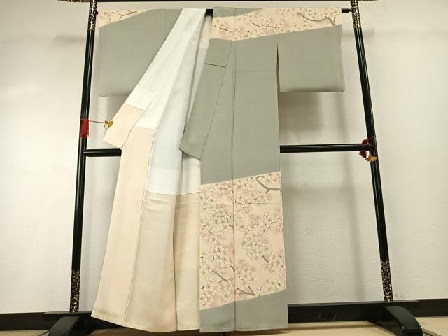 平和屋着物●訪問着 作家物 手描き 枝桜文 暈し染め 正絹 逸品 AABG4519fy