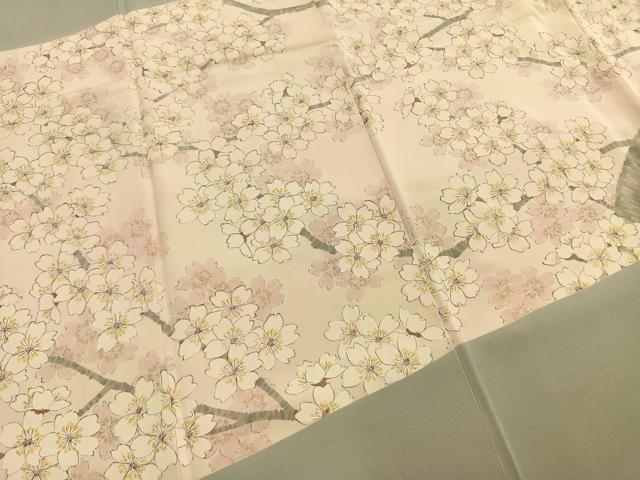 平和屋着物●訪問着 作家物 手描き 枝桜文 暈し染め 正絹 逸品 AABG4519fy