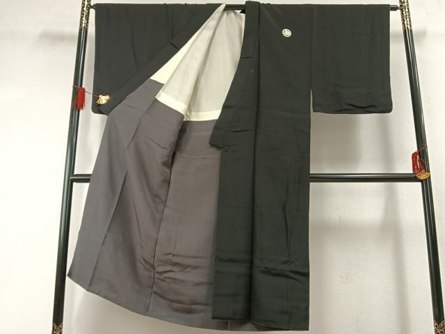 平和屋着物●男性 黒紋付 羽織セット 正絹 逸品 AABG4524fy