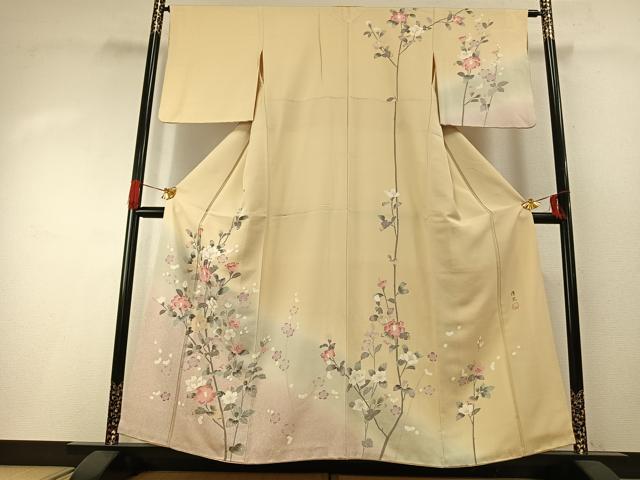 平和屋着物●訪問着 友禅 作家物 淳史 枝花文 暈し染め 正絹 逸品 AABG4525fy