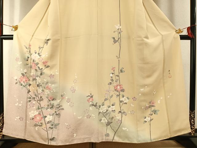 平和屋着物●訪問着 友禅 作家物 淳史 枝花文 暈し染め 正絹 逸品 AABG4525fy