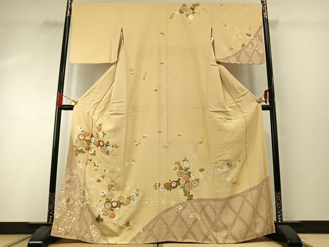 平和屋着物●訪問着 駒刺繍 草花文 金彩 正絹 逸品 AABG4530fy