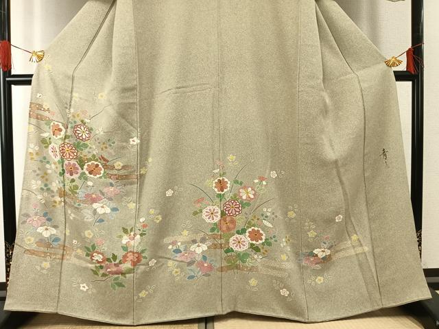 平和屋着物●京友禅の第一人者 松井青々 訪問着 草花文 金彩 正絹 逸品 AABG4531fy