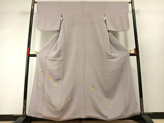 平和屋着物●訪問着 総刺繍 花筏文 鬼しぼ縮緬 正絹 逸品 AABG4532fy