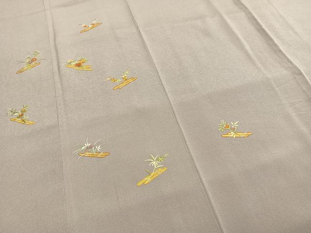平和屋着物●訪問着 総刺繍 花筏文 鬼しぼ縮緬 正絹 逸品 AABG4532fy