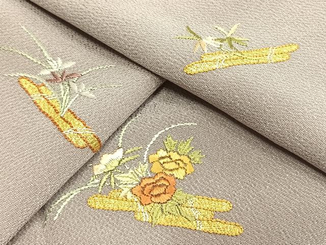 平和屋着物●訪問着 総刺繍 花筏文 鬼しぼ縮緬 正絹 逸品 AABG4532fy