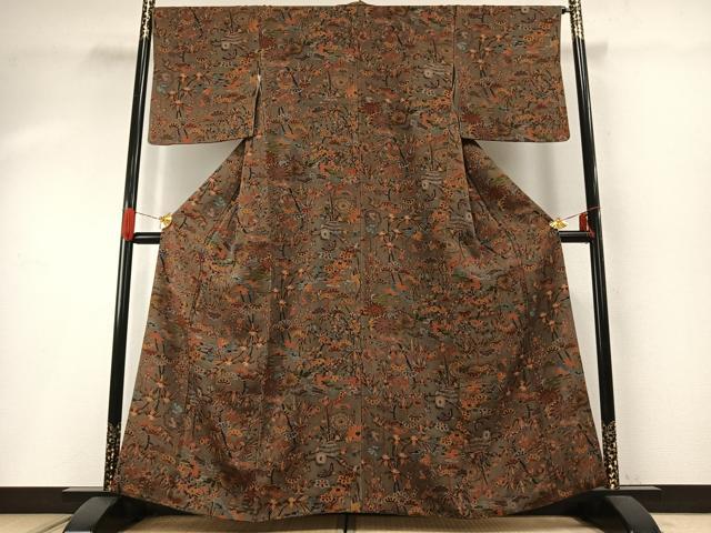 平和屋着物●上質な小紋 花鳥文 鬼しぼ縮緬 正絹 逸品 AABG4534fy