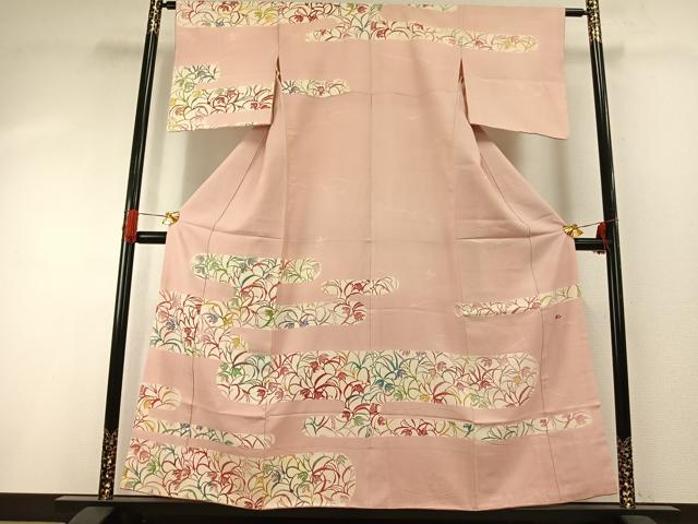 平和屋着物●染織作家 渋紙型 渋谷和子 訪問着 型染め 霞取り花文 西武百貨店扱い 正絹 逸品 AABG4540fy