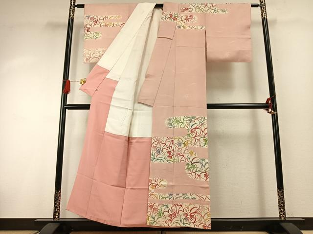 平和屋着物●染織作家 渋紙型 渋谷和子 訪問着 型染め 霞取り花文 西武百貨店扱い 正絹 逸品 AABG4540fy