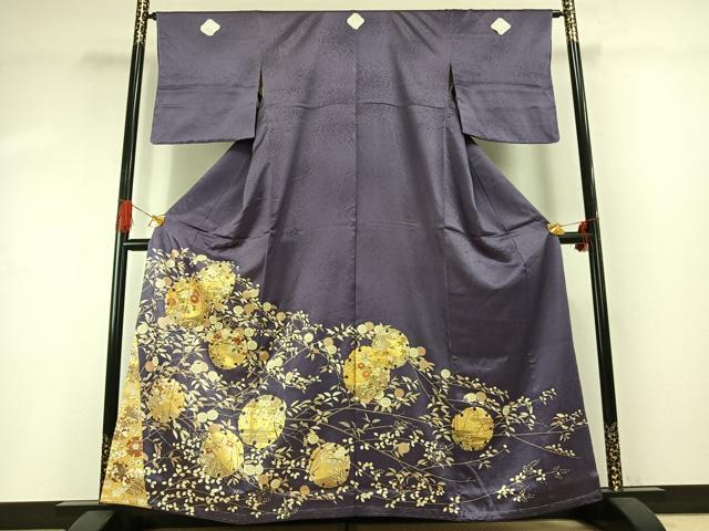 平和屋着物●銀座きしや 色留袖 駒刺繍 雪輪枝花文 金彩 正絹 逸品 未使用 AABG4543fy