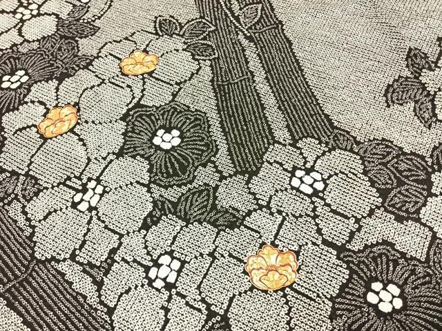 平和屋着物●豪華振袖 駒刺繍 総刺繍 絞り 草花文 黒地 正絹 逸品 AABG4547fy
