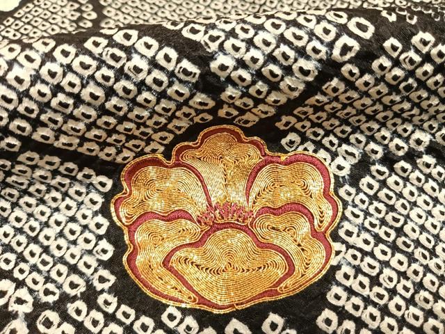 平和屋着物●豪華振袖 駒刺繍 総刺繍 絞り 草花文 黒地 正絹 逸品 AABG4547fy