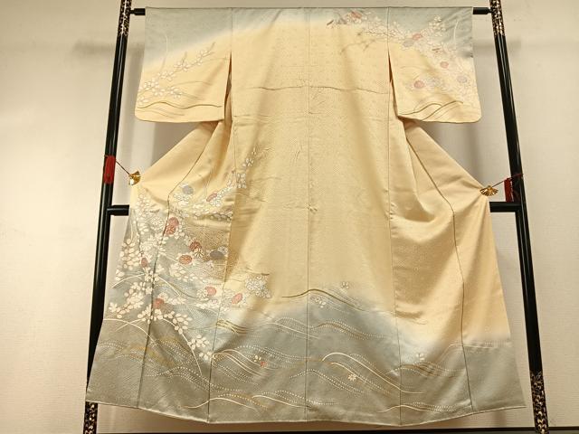 平和屋着物●訪問着 駒刺繍 草花文 暈し染め 金彩 正絹 逸品 AABG4548fy