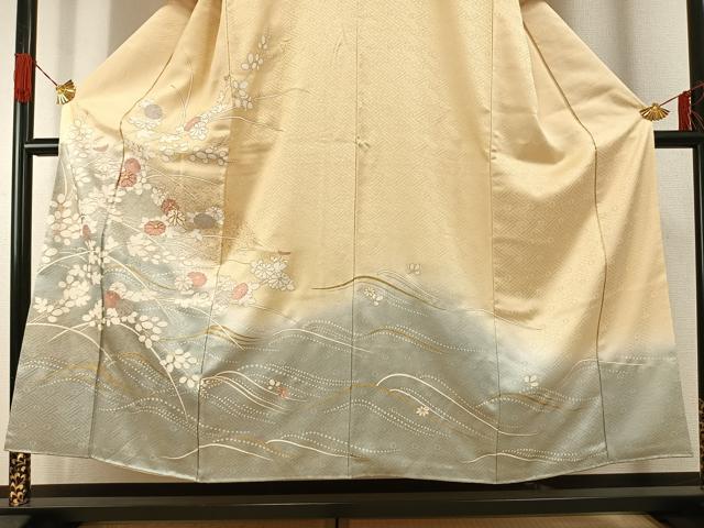 平和屋着物●訪問着 駒刺繍 草花文 暈し染め 金彩 正絹 逸品 AABG4548fy