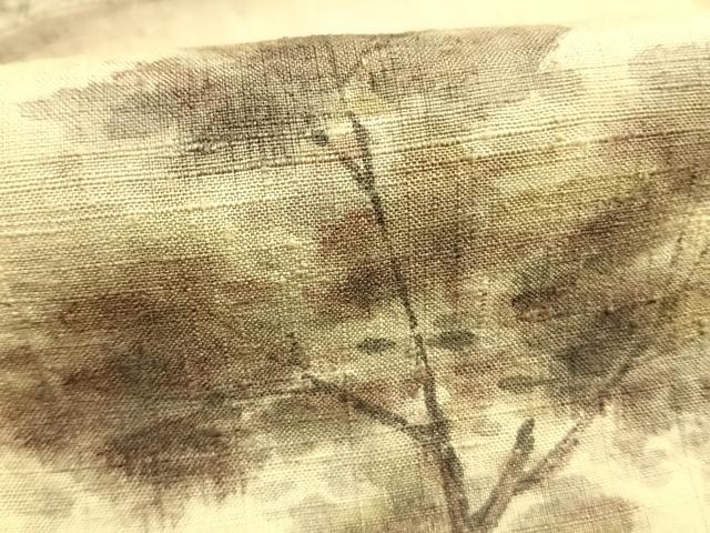 平和屋着物●訪問着 紬地 作家物 手描き 風景樹林文 正絹 逸品 AABG4550fy