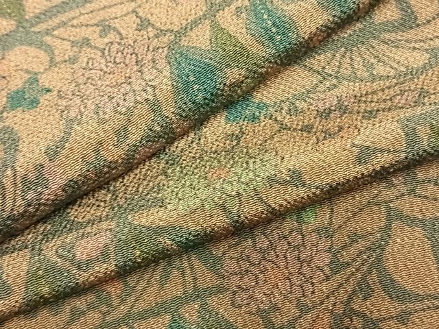 平和屋着物●人間国宝・南部芳松の息子 伝統工芸伝承者彫刻・南部幸雄 型染 小紋 草花文 鬼しぼ縮緬 正絹 逸品 AABG4553fy