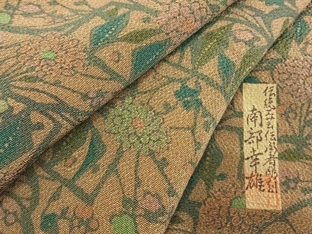 平和屋着物●人間国宝・南部芳松の息子 伝統工芸伝承者彫刻・南部幸雄 型染 小紋 草花文 鬼しぼ縮緬 正絹 逸品 AABG4553fy