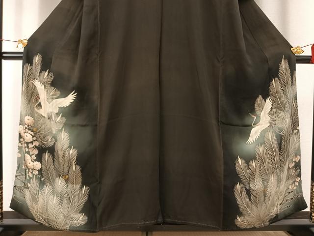 平和屋着物●アンティーク 大正ロマン 黒留袖 中国三大刺繍 相良刺繍 花鳥文 暈し染め 正絹 逸品 AABG4557fy
