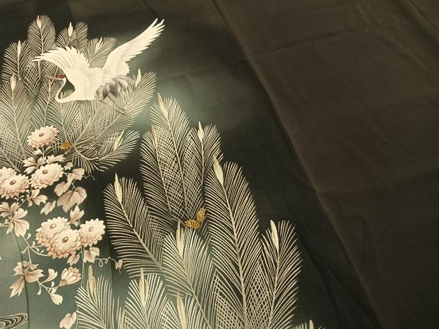 平和屋着物●アンティーク 大正ロマン 黒留袖 中国三大刺繍 相良刺繍 花鳥文 暈し染め 正絹 逸品 AABG4557fy