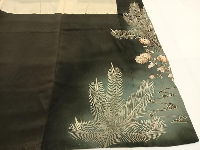 平和屋着物●アンティーク 大正ロマン 黒留袖 中国三大刺繍 相良刺繍 花鳥文 暈し染め 正絹 逸品 AABG4557fy