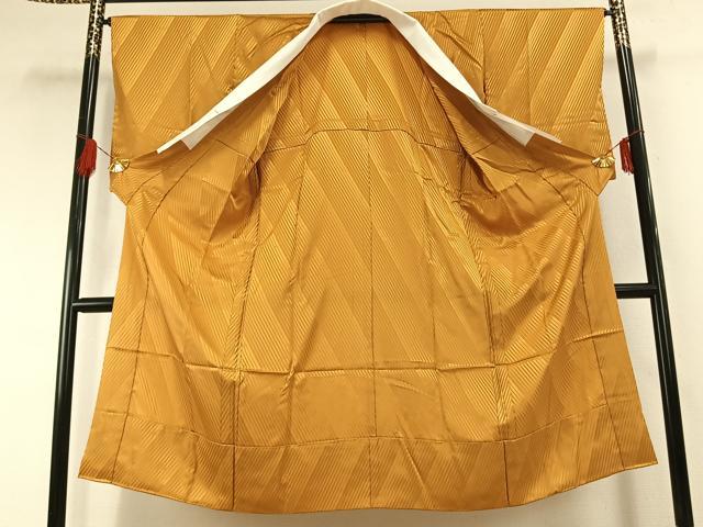 平和屋着物●長襦袢 無双仕立て 斜縞地紋 黄朽葉色 正絹 逸品 AABG4559fy