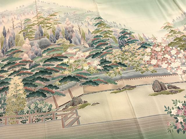 平和屋着物●十日町友禅作家 岡村蒼風 色留袖 風景文 暈し染め 正絹 逸品 AABG4567fy