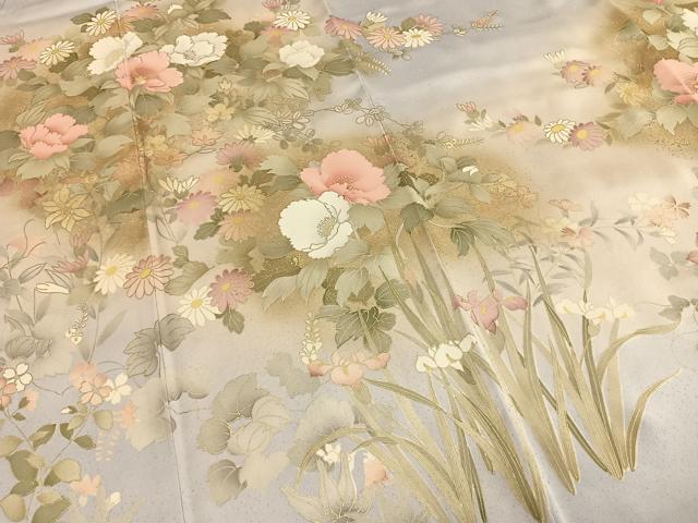 平和屋着物●訪問着 刺繍 草花文 暈し染め 金彩 正絹 逸品 AABG4569fy