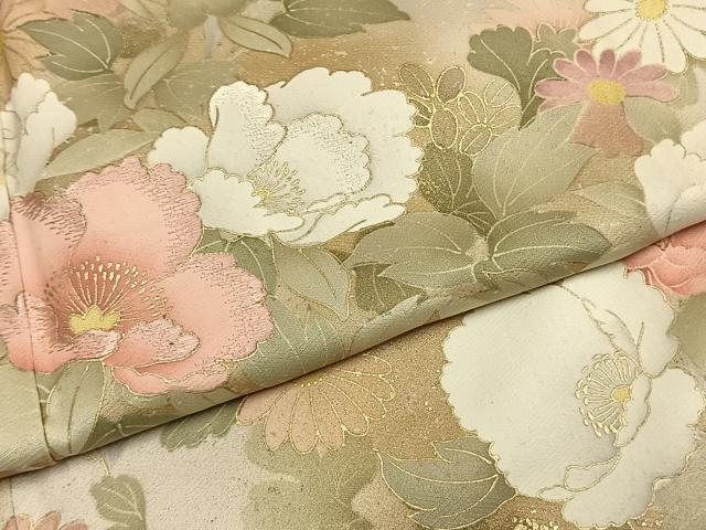 平和屋着物●訪問着 刺繍 草花文 暈し染め 金彩 正絹 逸品 AABG4569fy
