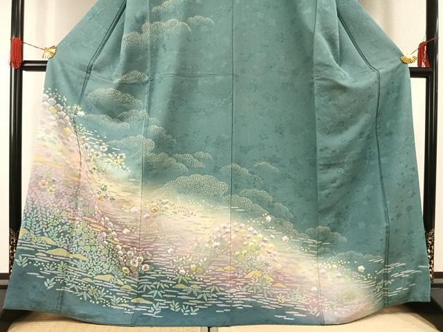 平和屋着物●訪問着 辻が花 暈し染め 金通し地 正絹 逸品 AABG4571fy