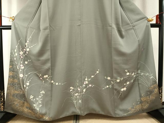 平和屋着物●京の名門 じゅらく謹製 帝王紫 訪問着 刺繍 枝花文 金彩 正絹 逸品 AABG4576fy