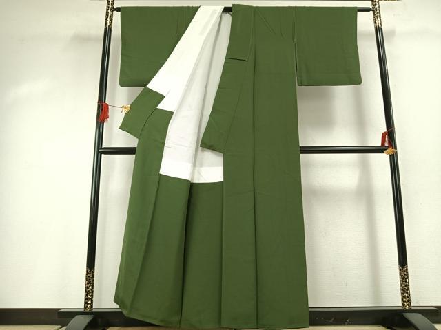 平和屋着物●上質な色無地 草色 正絹 逸品 AABG4579fy